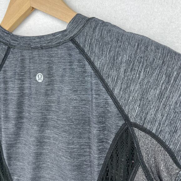 LULULEMON Top XS Ruched Mesh Panel Back Yoga Gym Running Heather Gray - Picture 6 of 13